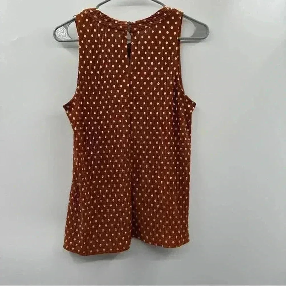 Anthropologie Metallic Brown & Silver Polka Dot Print Sleeveless Top - Picture 5 of 9